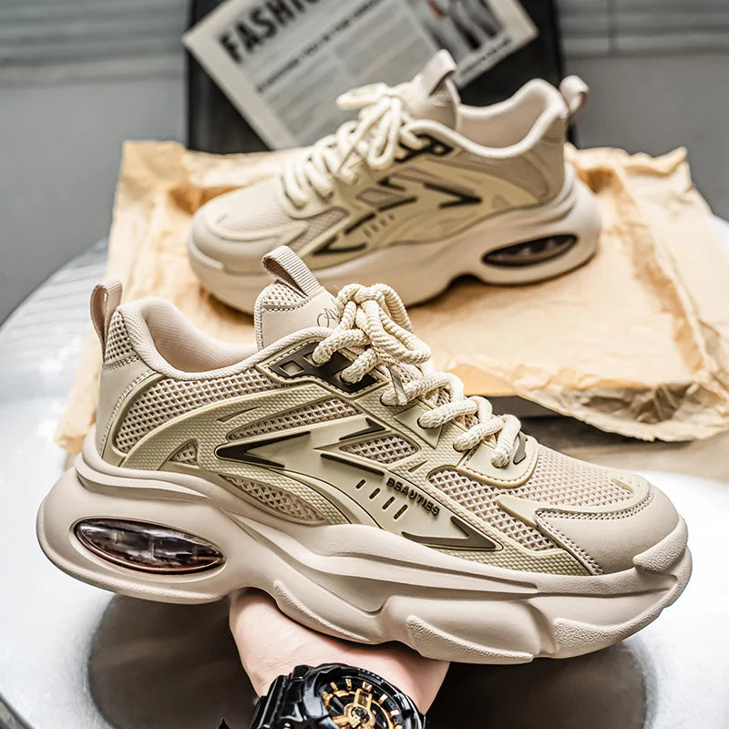 Men's Low-Top Sneakers for Autumn 2025 - Breathable Mesh, Slip-Resistant Thick-Sole Running Shoes, Trendy Outdoor Casual Shoes