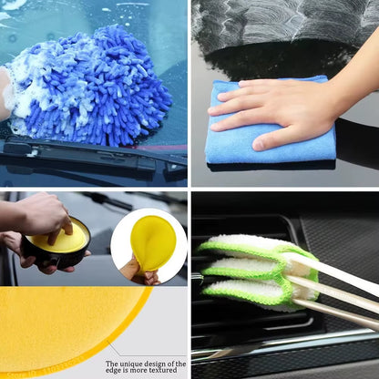 ZOPOSON Ultimate Car Cleaning Kit: Drill Detailing Brush Set with Air Conditioner Vent Tools & Polishing Towels for a Showroom Shine