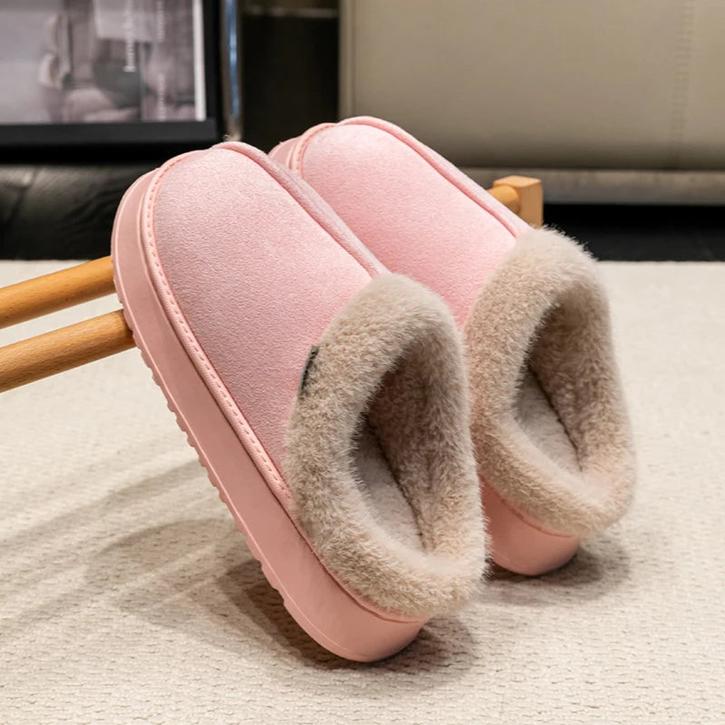 New Fluffy Men's Slippers Winter with Thick Sole for Indoor Anti-Slip and Warmth at Home with Fur Lining for Couples