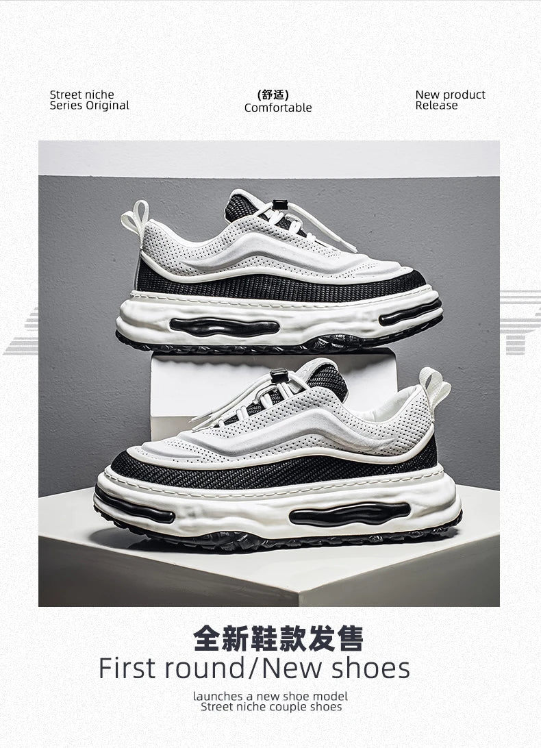 Men's Shoe Breathable Leather Casual Shoes Thick Soled Casual Sneakers Outdoor Running Sneakers Tennis Soft Soles Male Sneakers