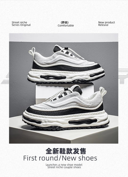 Men's Shoe Breathable Leather Casual Shoes Thick Soled Casual Sneakers Outdoor Running Sneakers Tennis Soft Soles Male Sneakers