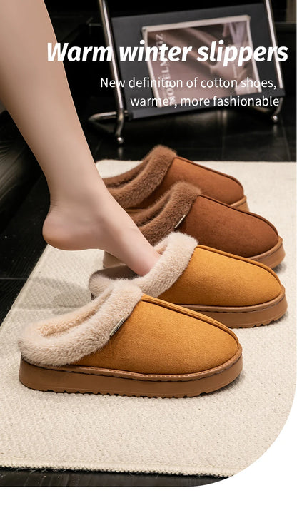 New Fluffy Men's Slippers Winter with Thick Sole for Indoor Anti-Slip and Warmth at Home with Fur Lining for Couples