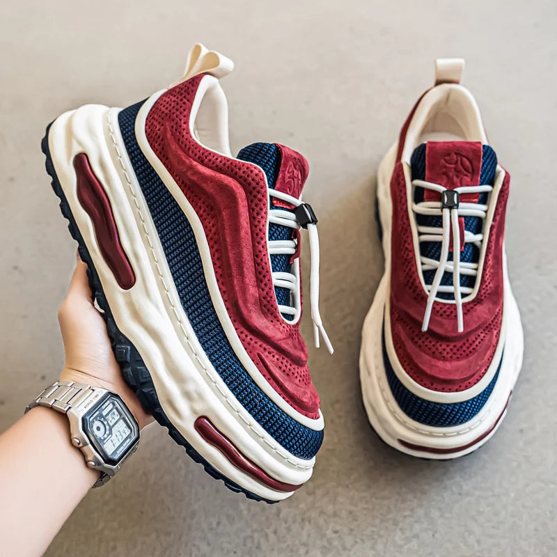 Men's Shoe Breathable Leather Casual Shoes Thick Soled Casual Sneakers Outdoor Running Sneakers Tennis Soft Soles Male Sneakers