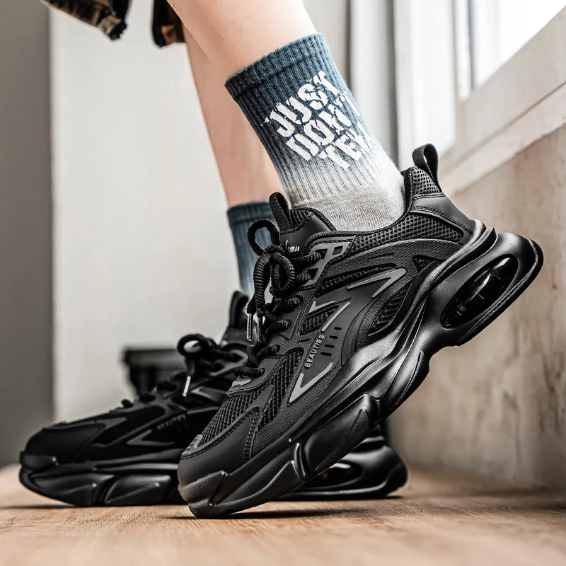 Men's Low-Top Sneakers for Autumn 2025 - Breathable Mesh, Slip-Resistant Thick-Sole Running Shoes, Trendy Outdoor Casual Shoes‌