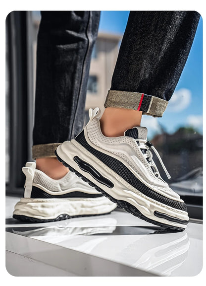 Men's Shoe Breathable Leather Casual Shoes Thick Soled Casual Sneakers Outdoor Running Sneakers Tennis Soft Soles Male Sneakers