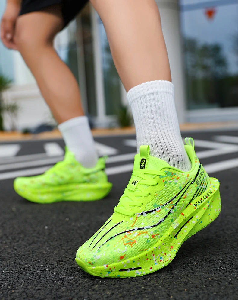 Marathon Carbon Plate Air Cushion Men Sports Running Shoes Breathable Lightweight Women's Comfortable Athletic Nonskid Sneakers