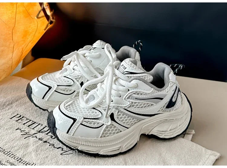 Students Sneakers Mesh Breathable Boys Girls Running Shoes Thick Soft Sole 2025 New Fashion Kids Casual Sports Shoes Non-slip