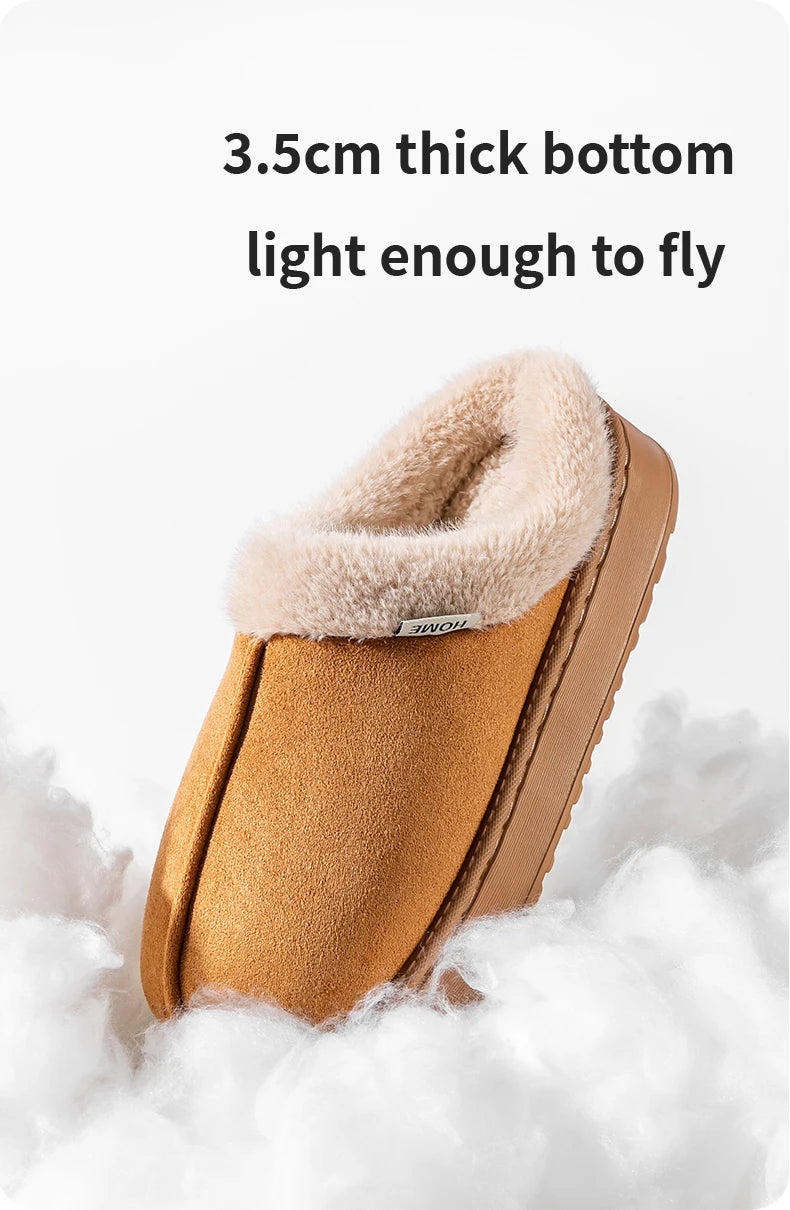 New Fluffy Men's Slippers Winter with Thick Sole for Indoor Anti-Slip and Warmth at Home with Fur Lining for Couples