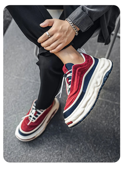 Men's Shoe Breathable Leather Casual Shoes Thick Soled Casual Sneakers Outdoor Running Sneakers Tennis Soft Soles Male Sneakers