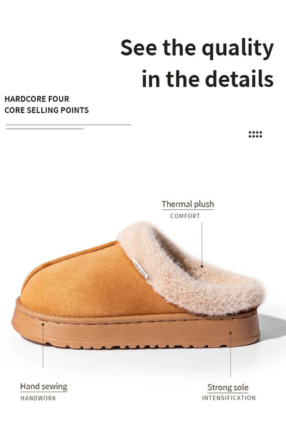 New Fluffy Men's Slippers Winter with Thick Sole for Indoor Anti-Slip and Warmth at Home with Fur Lining for Couples