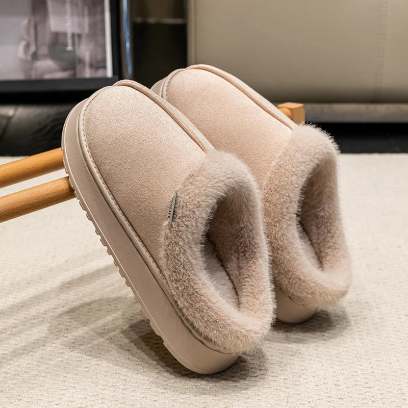 New Fluffy Men's Slippers Winter with Thick Sole for Indoor Anti-Slip and Warmth at Home with Fur Lining for Couples