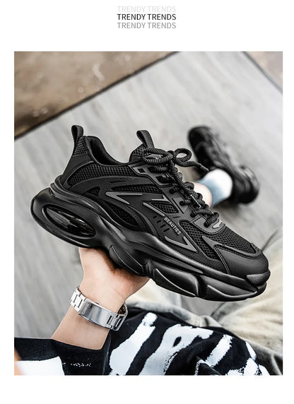 Men's Low-Top Sneakers for Autumn 2025 - Breathable Mesh, Slip-Resistant Thick-Sole Running Shoes, Trendy Outdoor Casual Shoes‌