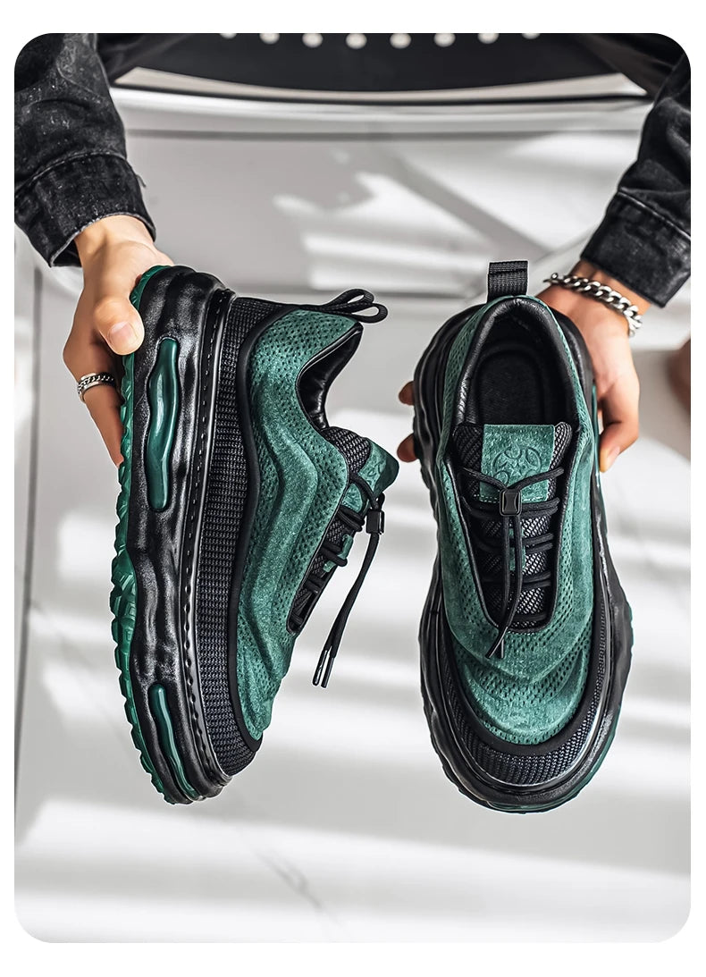 Men's Shoe Breathable Leather Casual Shoes Thick Soled Casual Sneakers Outdoor Running Sneakers Tennis Soft Soles Male Sneakers