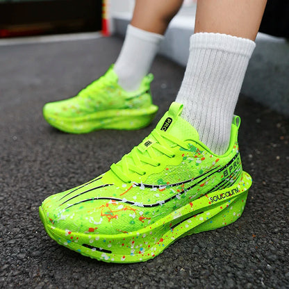 Marathon Carbon Plate Air Cushion Men Sports Running Shoes Breathable Lightweight Women's Comfortable Athletic Nonskid Sneakers