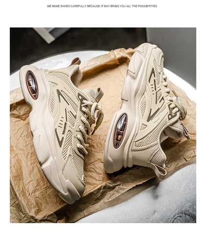 Men's Low-Top Sneakers for Autumn 2025 - Breathable Mesh, Slip-Resistant Thick-Sole Running Shoes, Trendy Outdoor Casual Shoes‌