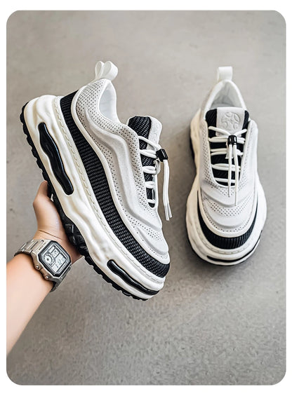 Men's Shoe Breathable Leather Casual Shoes Thick Soled Casual Sneakers Outdoor Running Sneakers Tennis Soft Soles Male Sneakers