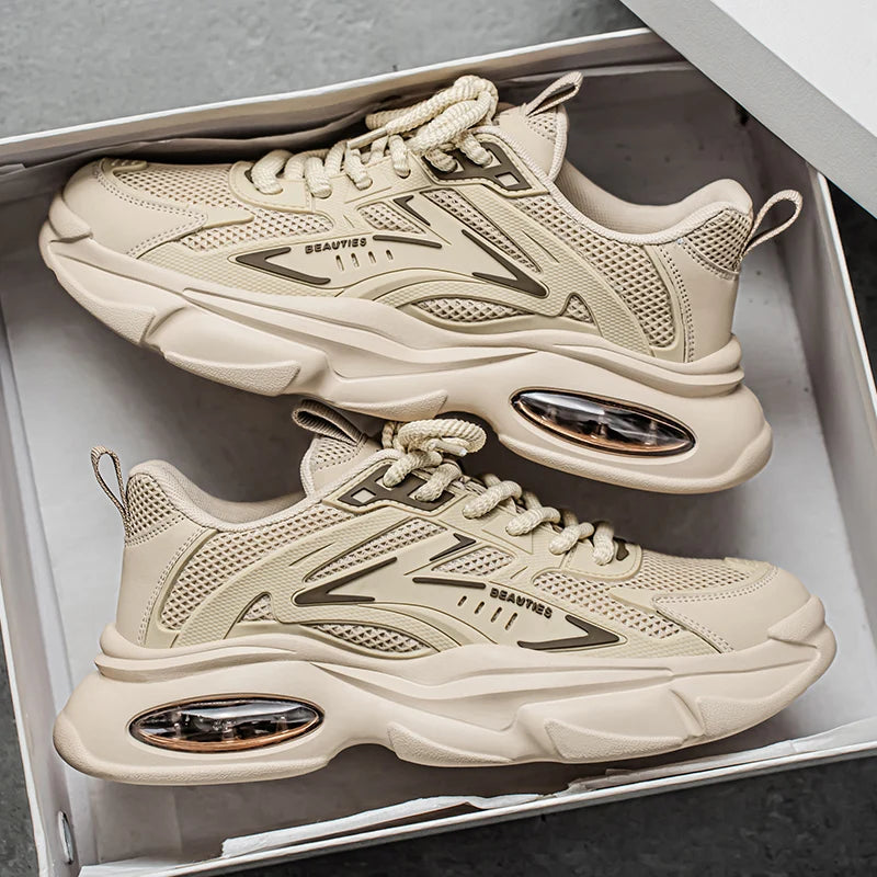 Men's Low-Top Sneakers for Autumn 2025 - Breathable Mesh, Slip-Resistant Thick-Sole Running Shoes, Trendy Outdoor Casual Shoes‌