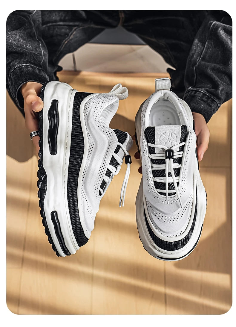 Men's Shoe Breathable Leather Casual Shoes Thick Soled Casual Sneakers Outdoor Running Sneakers Tennis Soft Soles Male Sneakers