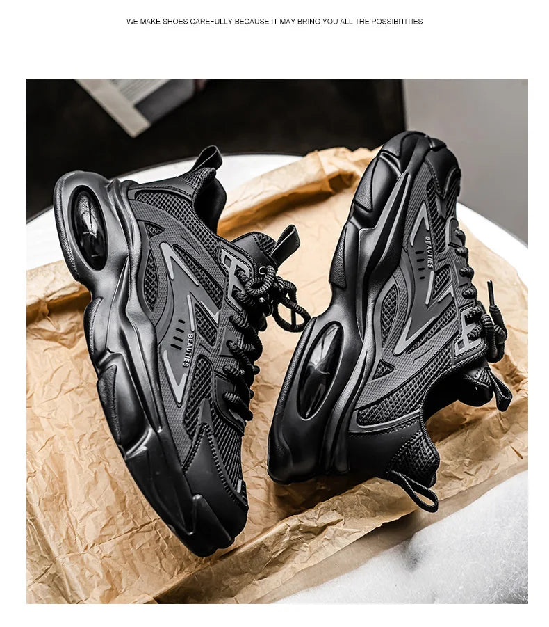 Men's Low-Top Sneakers for Autumn 2025 - Breathable Mesh, Slip-Resistant Thick-Sole Running Shoes, Trendy Outdoor Casual Shoes‌