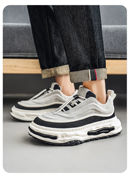 Men's Shoe Breathable Leather Casual Shoes Thick Soled Casual Sneakers Outdoor Running Sneakers Tennis Soft Soles Male Sneakers