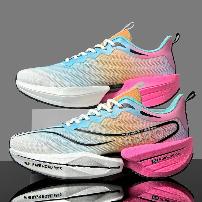 New Men's Carbon Plate Sneakers Outdoor Soft Sole Mesh Sports Shoes Running Shoes Light Anti-Slip Casual Couple Tennis Shoes