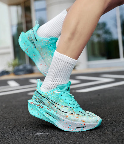 Marathon Carbon Plate Air Cushion Men Sports Running Shoes Breathable Lightweight Women's Comfortable Athletic Nonskid Sneakers