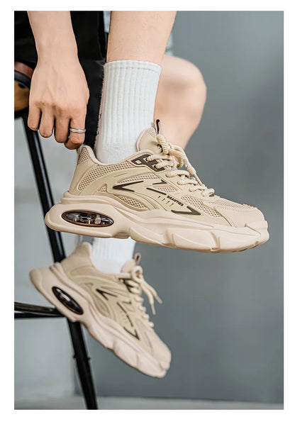 Men's Low-Top Sneakers for Autumn 2025 - Breathable Mesh, Slip-Resistant Thick-Sole Running Shoes, Trendy Outdoor Casual Shoes‌