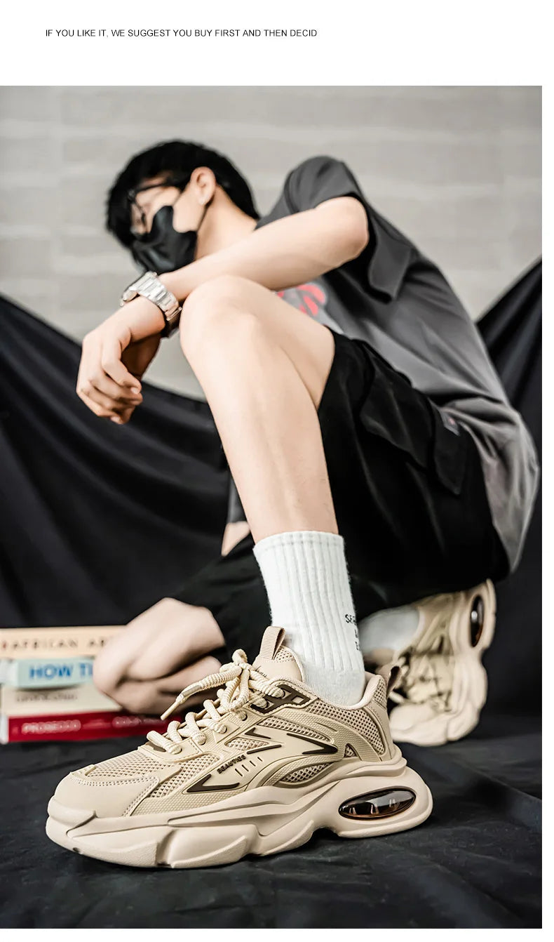 Men's Low-Top Sneakers for Autumn 2025 - Breathable Mesh, Slip-Resistant Thick-Sole Running Shoes, Trendy Outdoor Casual Shoes‌