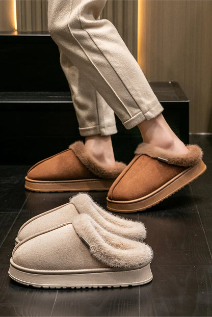 New Fluffy Men's Slippers Winter with Thick Sole for Indoor Anti-Slip and Warmth at Home with Fur Lining for Couples