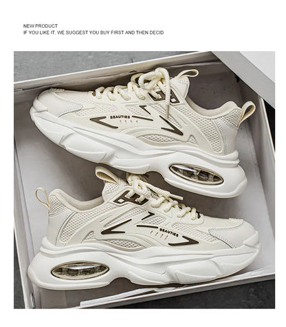 Men's Low-Top Sneakers for Autumn 2025 - Breathable Mesh, Slip-Resistant Thick-Sole Running Shoes, Trendy Outdoor Casual Shoes‌