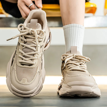 Men's Low-Top Sneakers for Autumn 2025 - Breathable Mesh, Slip-Resistant Thick-Sole Running Shoes, Trendy Outdoor Casual Shoes‌
