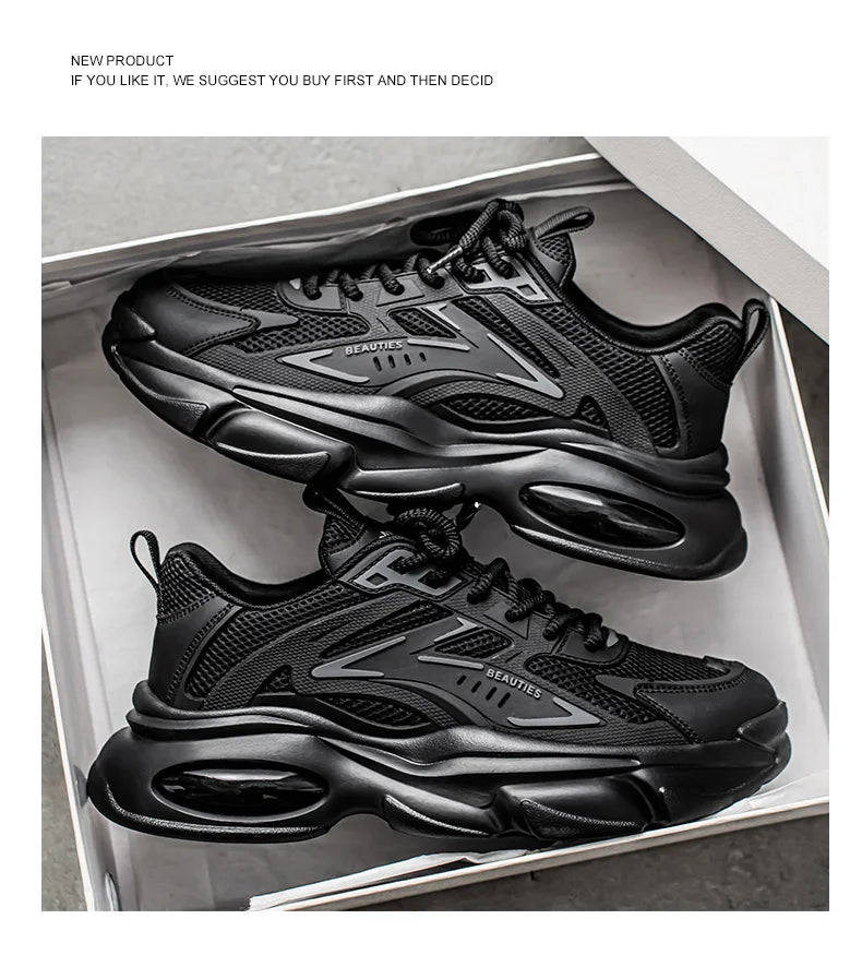 Men's Low-Top Sneakers for Autumn 2025 - Breathable Mesh, Slip-Resistant Thick-Sole Running Shoes, Trendy Outdoor Casual Shoes‌
