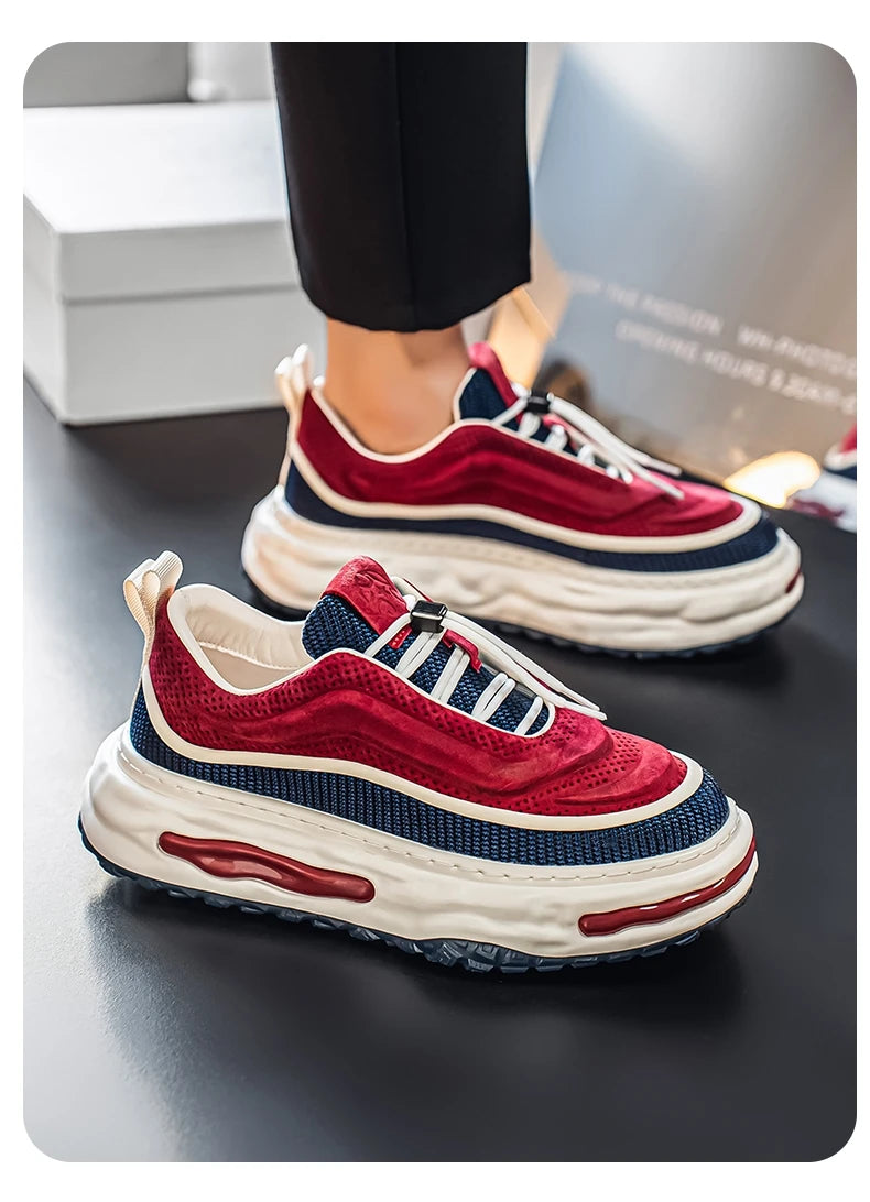 Men's Shoe Breathable Leather Casual Shoes Thick Soled Casual Sneakers Outdoor Running Sneakers Tennis Soft Soles Male Sneakers