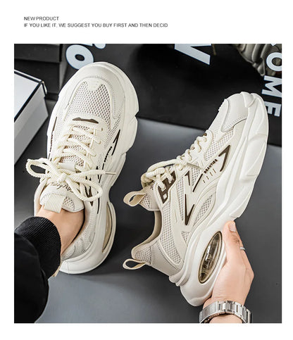 Men's Low-Top Sneakers for Autumn 2025 - Breathable Mesh, Slip-Resistant Thick-Sole Running Shoes, Trendy Outdoor Casual Shoes‌