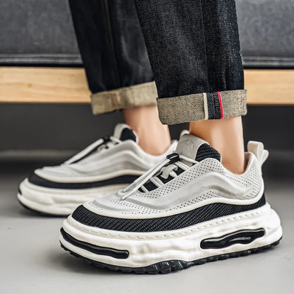 Men's Shoe Breathable Leather Casual Shoes Thick Soled Casual Sneakers Outdoor Running Sneakers Tennis Soft Soles Male Sneakers