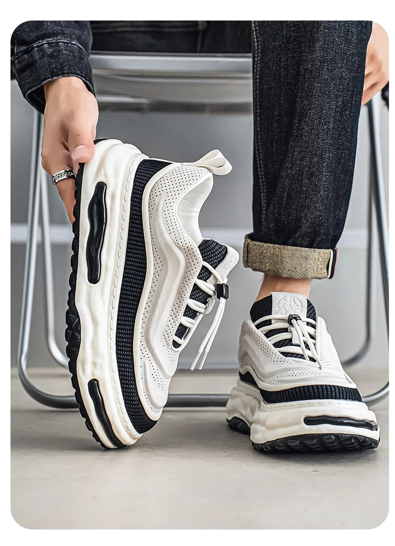 Men's Shoe Breathable Leather Casual Shoes Thick Soled Casual Sneakers Outdoor Running Sneakers Tennis Soft Soles Male Sneakers