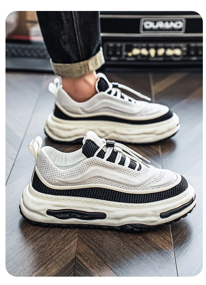 Men's Shoe Breathable Leather Casual Shoes Thick Soled Casual Sneakers Outdoor Running Sneakers Tennis Soft Soles Male Sneakers