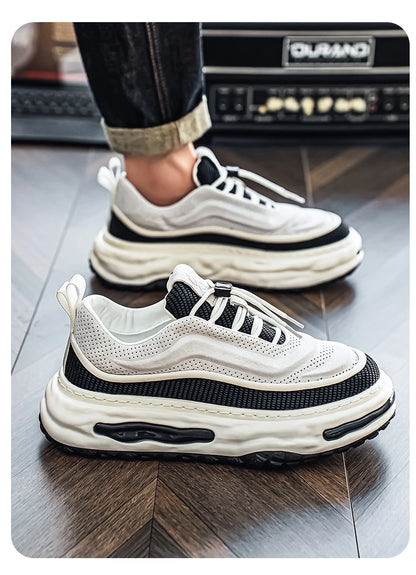 Men's Shoe Breathable Leather Casual Shoes Thick Soled Casual Sneakers Outdoor Running Sneakers Tennis Soft Soles Male Sneakers