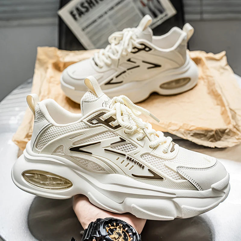 Men's Low-Top Sneakers for Autumn 2025 - Breathable Mesh, Slip-Resistant Thick-Sole Running Shoes, Trendy Outdoor Casual Shoes‌