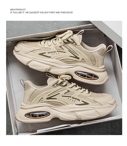 Men's Low-Top Sneakers for Autumn 2025 - Breathable Mesh, Slip-Resistant Thick-Sole Running Shoes, Trendy Outdoor Casual Shoes‌