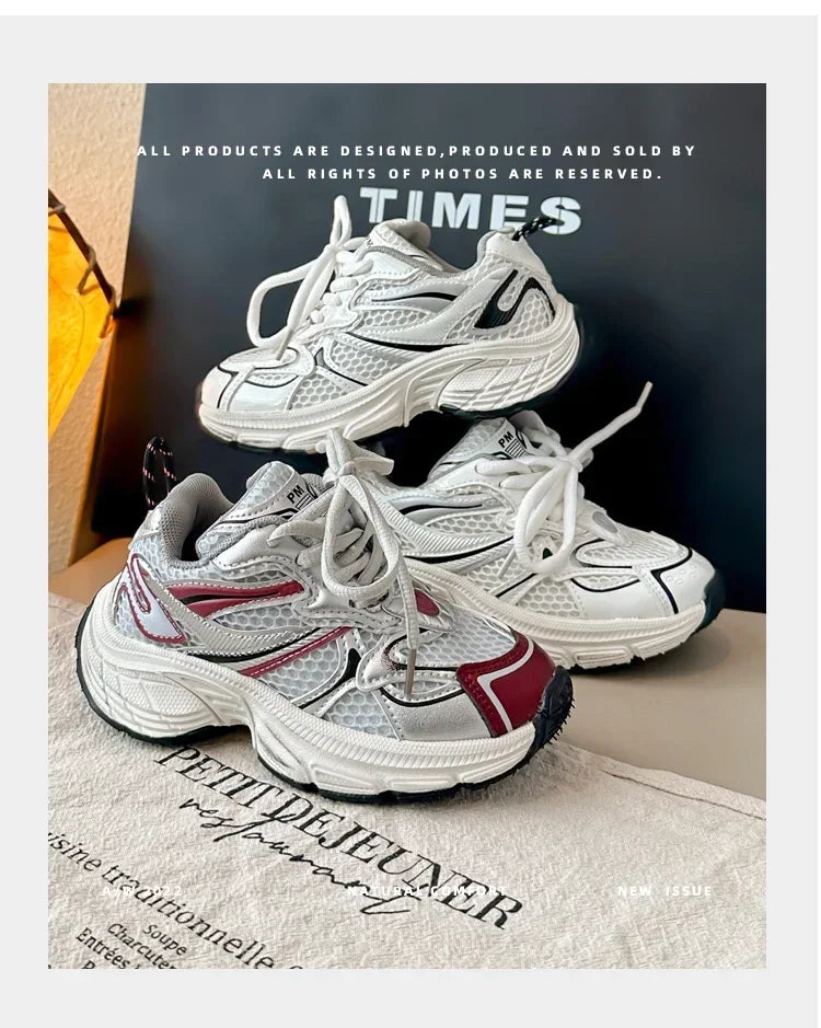 Students Sneakers Mesh Breathable Boys Girls Running Shoes Thick Soft Sole 2025 New Fashion Kids Casual Sports Shoes Non-slip