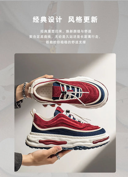 Men's Shoe Breathable Leather Casual Shoes Thick Soled Casual Sneakers Outdoor Running Sneakers Tennis Soft Soles Male Sneakers