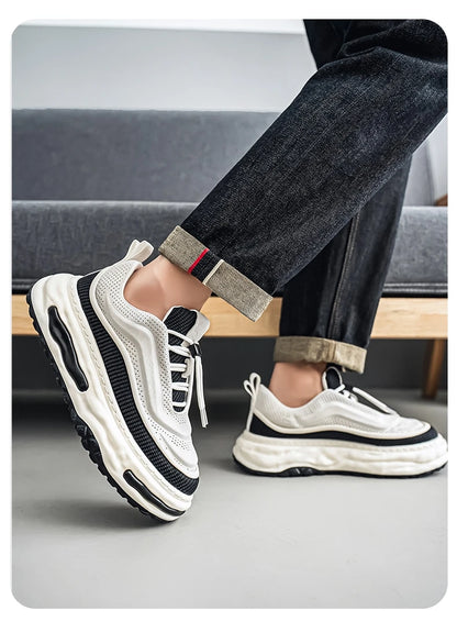 Men's Shoe Breathable Leather Casual Shoes Thick Soled Casual Sneakers Outdoor Running Sneakers Tennis Soft Soles Male Sneakers