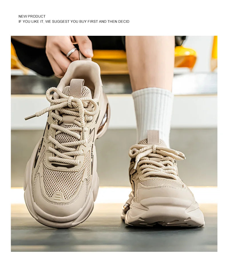 Men's Low-Top Sneakers for Autumn 2025 - Breathable Mesh, Slip-Resistant Thick-Sole Running Shoes, Trendy Outdoor Casual Shoes‌