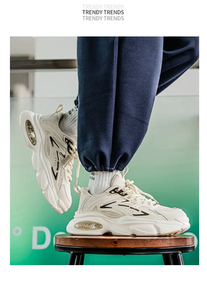 Men's Low-Top Sneakers for Autumn 2025 - Breathable Mesh, Slip-Resistant Thick-Sole Running Shoes, Trendy Outdoor Casual Shoes‌