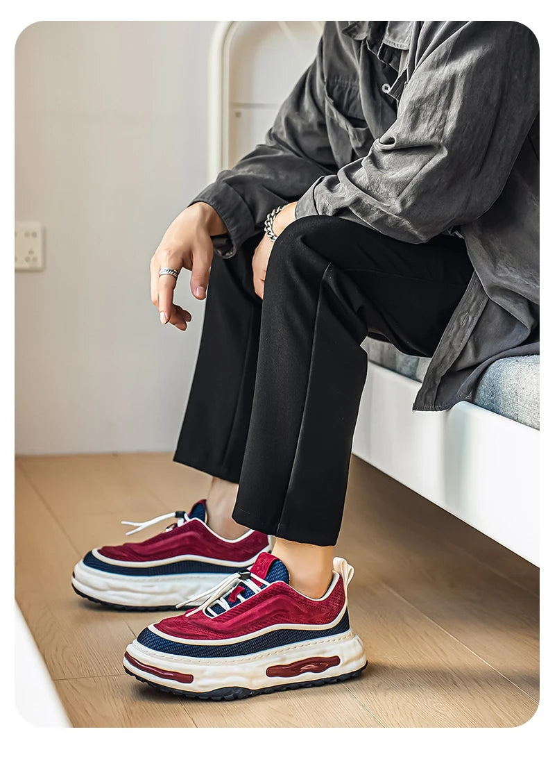 Men's Shoe Breathable Leather Casual Shoes Thick Soled Casual Sneakers Outdoor Running Sneakers Tennis Soft Soles Male Sneakers