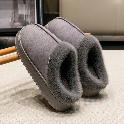 New Fluffy Men's Slippers Winter with Thick Sole for Indoor Anti-Slip and Warmth at Home with Fur Lining for Couples