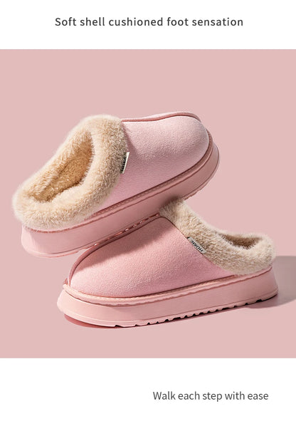 New Fluffy Men's Slippers Winter with Thick Sole for Indoor Anti-Slip and Warmth at Home with Fur Lining for Couples