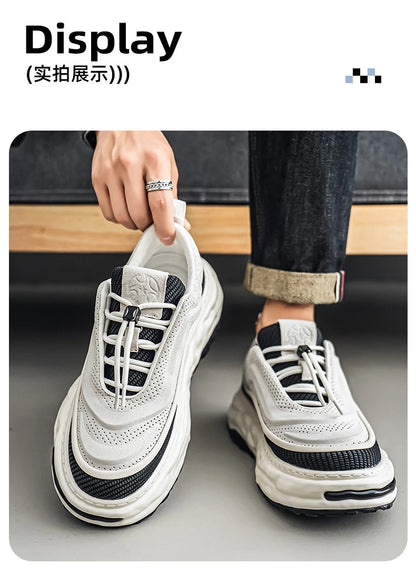 Men's Shoe Breathable Leather Casual Shoes Thick Soled Casual Sneakers Outdoor Running Sneakers Tennis Soft Soles Male Sneakers