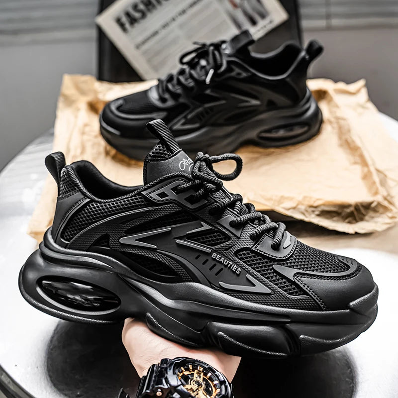 Men's Low-Top Sneakers for Autumn 2025 - Breathable Mesh, Slip-Resistant Thick-Sole Running Shoes, Trendy Outdoor Casual Shoes‌
